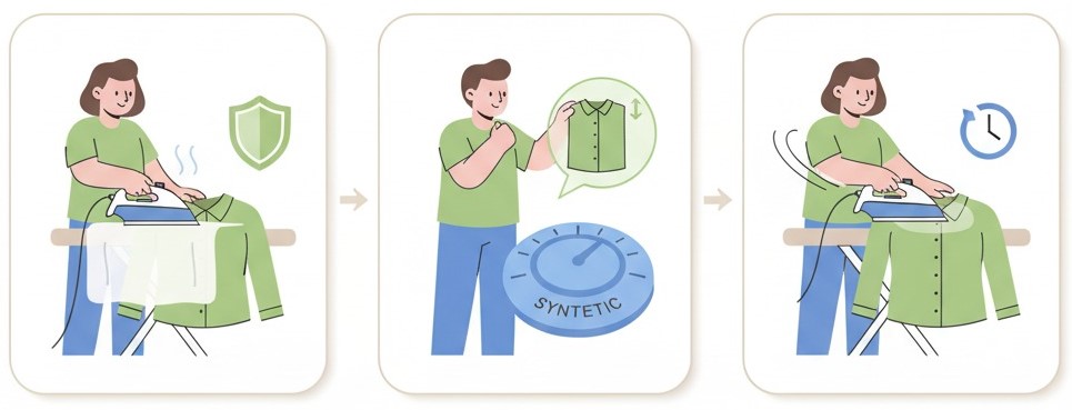 iron polyester safely with low heat setting,using pressing cloth and a gentle touch. 