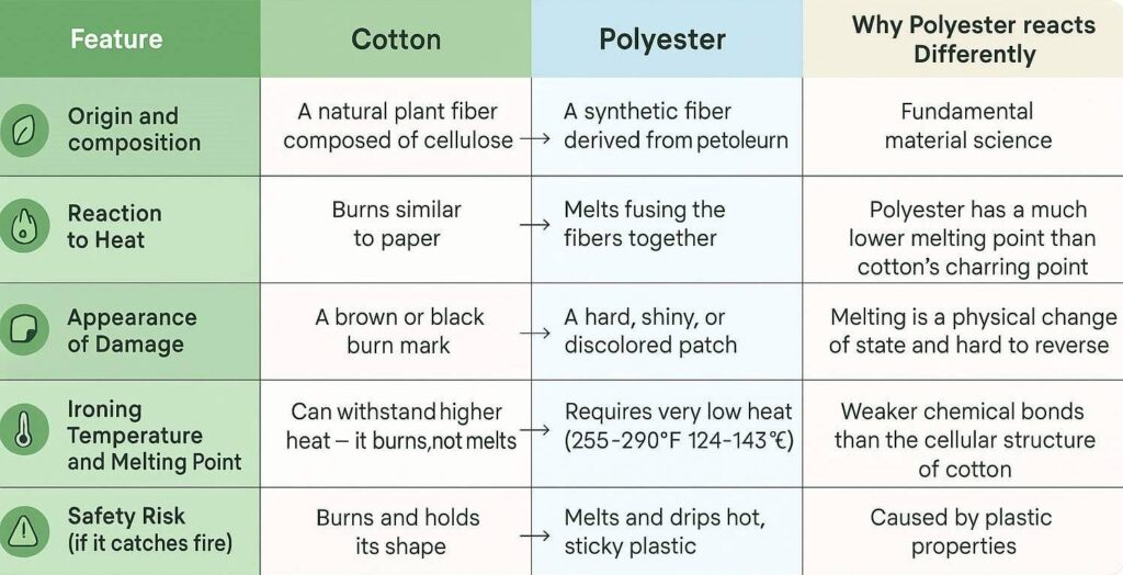why cotton and polyester react differently during ironing
