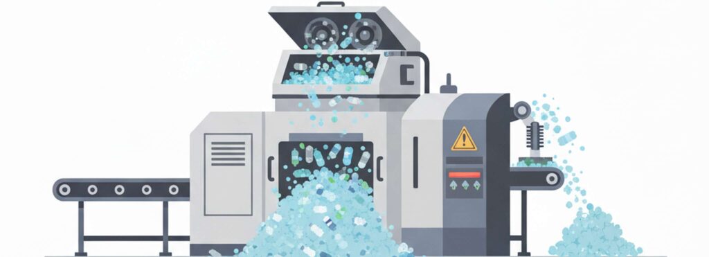 shredding of raw material for mechanicl recycling of polyester
