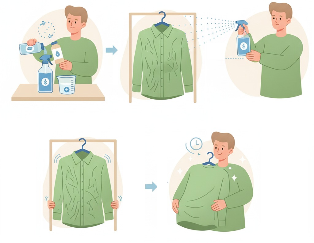 remove wrinkles from polyester fabric by using a wrinkle release spray