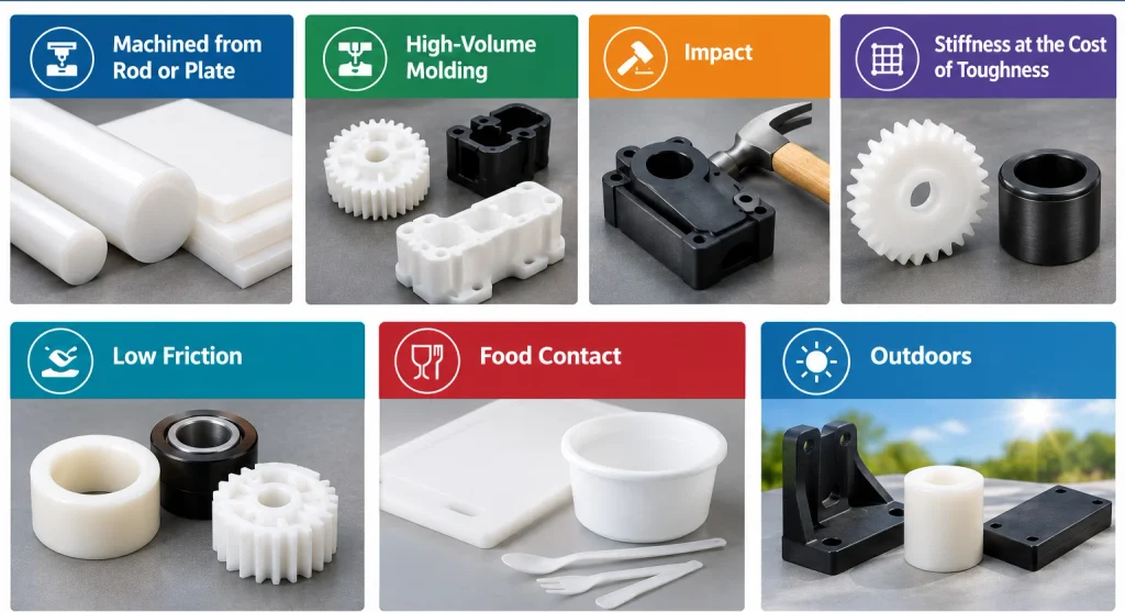 Selection of right delrin plastic grade for cnc machining, molding, out door, UV and food contact