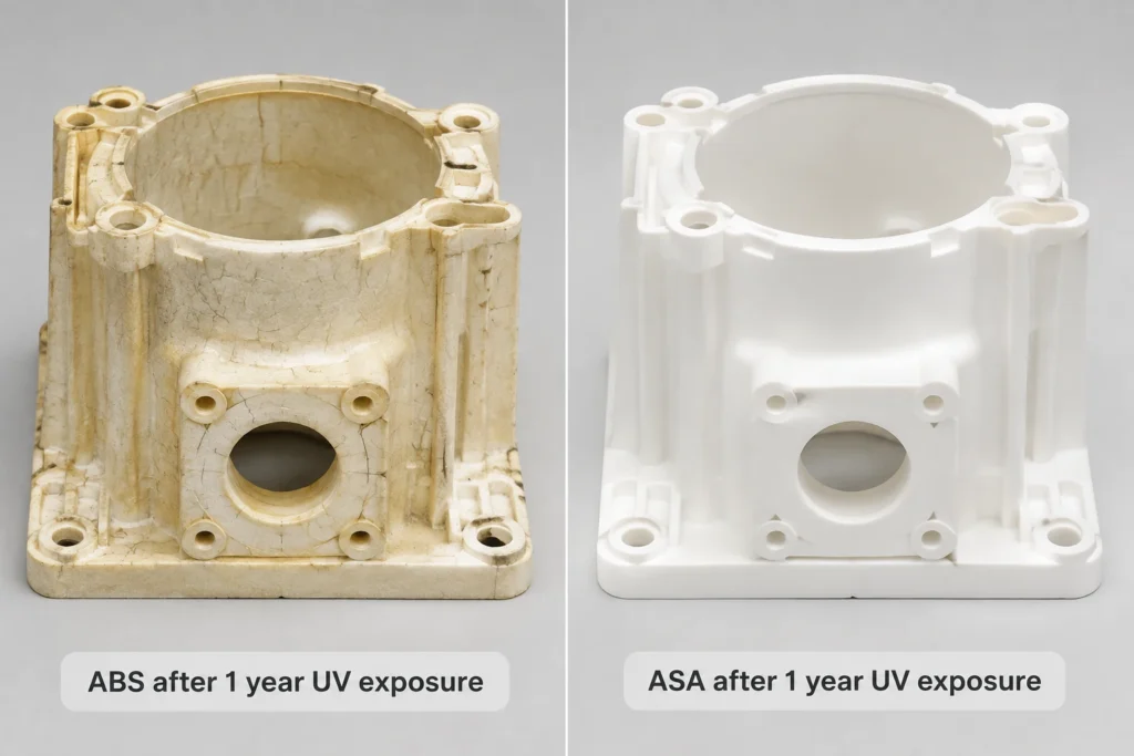 ABS vs ASA plastic after one year of UV exposure